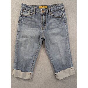 Seven7 Jeans Womens SZ 6 Blue Classic Capri Cuffed Embroidered Pockets Straight